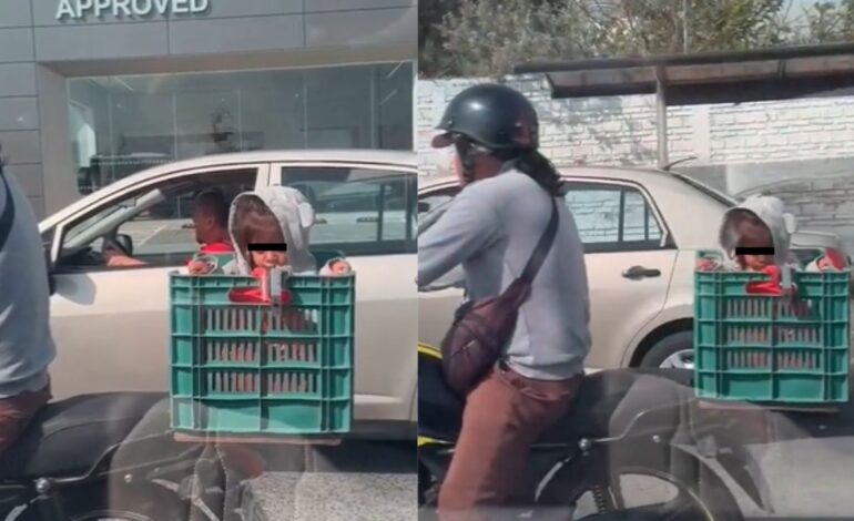 Graban a motociclista con un bebé sin protección, en Jalisco