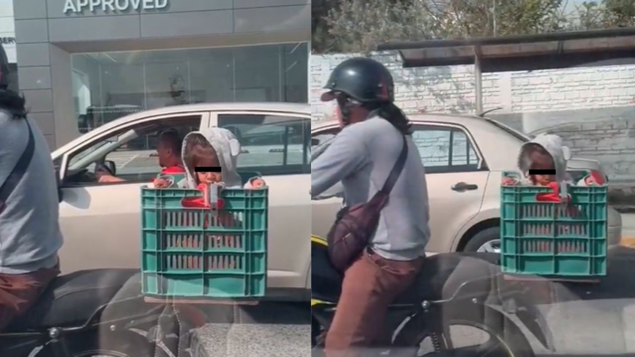 Graban a motociclista con un bebé sin protección, en Jalisco