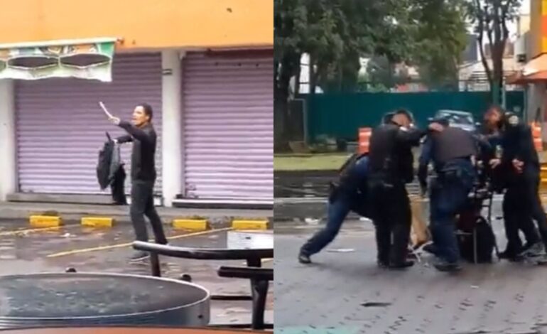 Video Hombre intenta apunalar a policias en Tlalpan CDMX