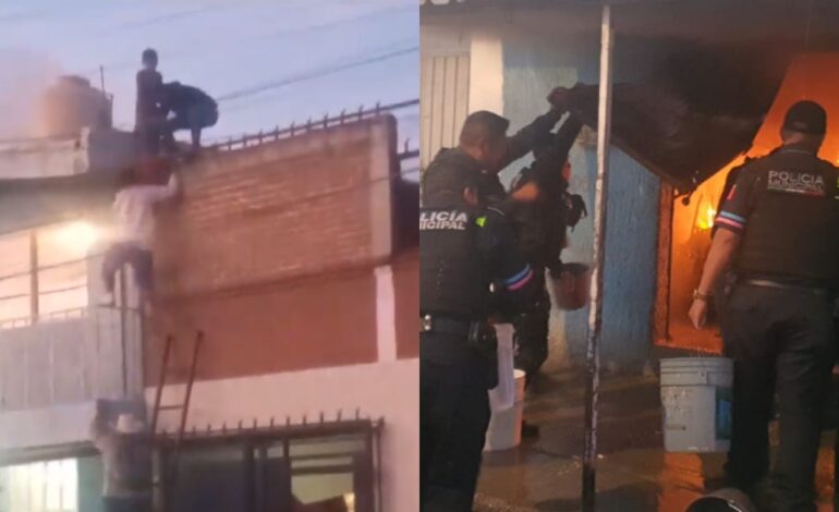 Rescatan a madre con sus 3 hijos de un incendio en Puebla