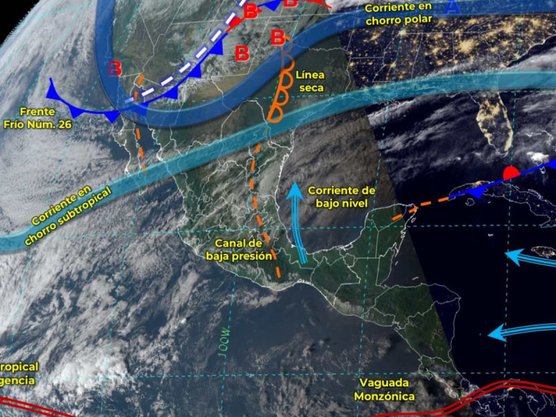 Se esperan hasta 5 °C por frente frio 26 en varios estados