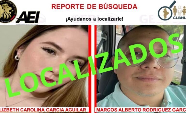 Pareja desaparecida en Mazatlán es encontrada sana y salva en Monterrey