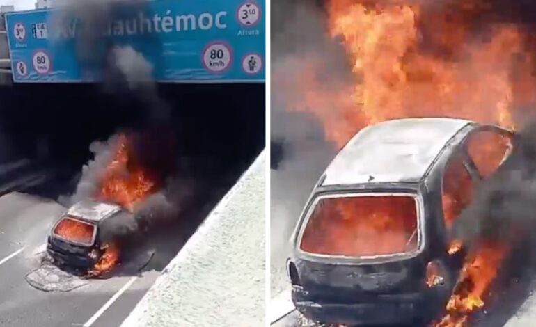 video se incendia vehiculo en viaducto y avenida cuauhtemoc