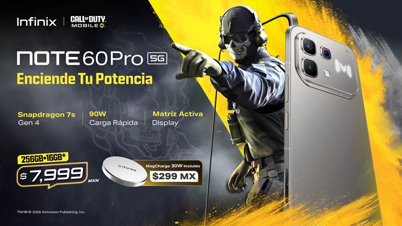 Serie Infinix NOTE 60 Call of Duty: Mobile Edition.  El mejor desempeño gaming potenciado por Snapdragon 5G y el único Display de Matriz Activa