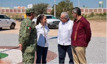 Claudia Sheinbaum Pardo recorre junto al mandatario Andres Manuel Lopez Obrador el nuevo Centro de Aduanas de Mexico en Nuevo Laredo