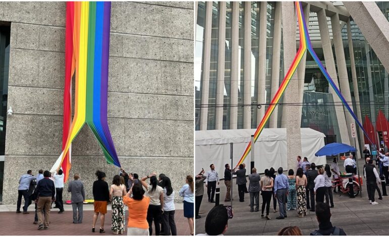 Sindicato del Infonavit rompe banderas LGBTI+ colgadas en oficinas