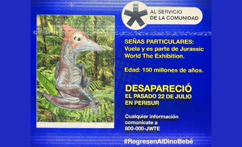 Emiten ficha de búsqueda del dino bebé robado de expo Jurassic World