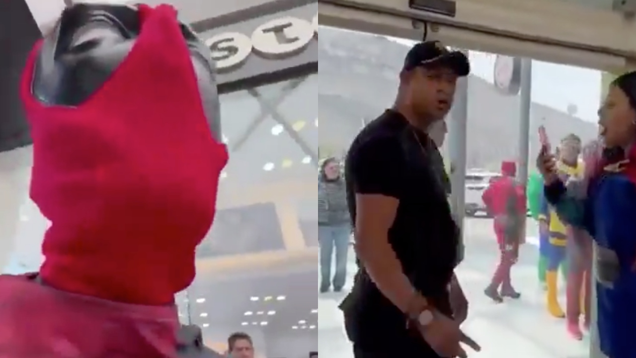 Se disfrazan para ir a ver peli de Deadpool, pero seguridad de plaza los corre