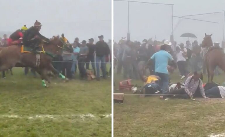 video accidente en carrera de caballos en tenochtitlan veracruz deja tres heridos