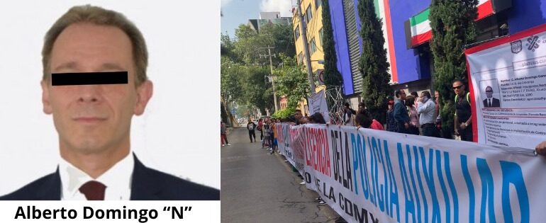 Fotografia Izq. Alberto Domingo N Der. Manifestantes en las afueras de la Policia Auxiliar 20 septiembre 2024