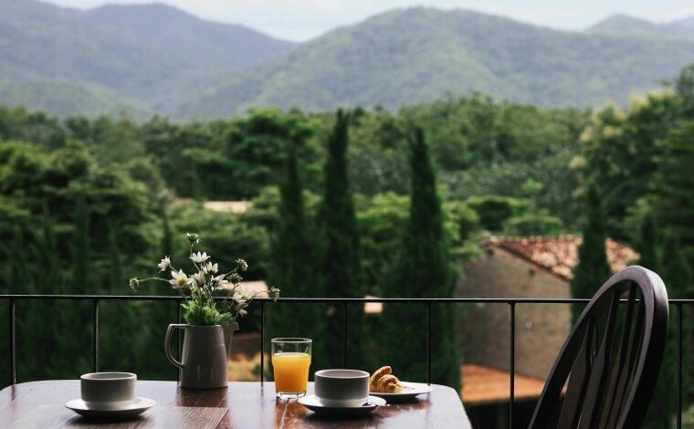 breakfast wooden table with natural view 1