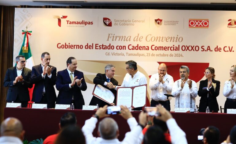 Firman convenio Gobierno de Tamaulipas y Oxxo para fortalecer seguridad