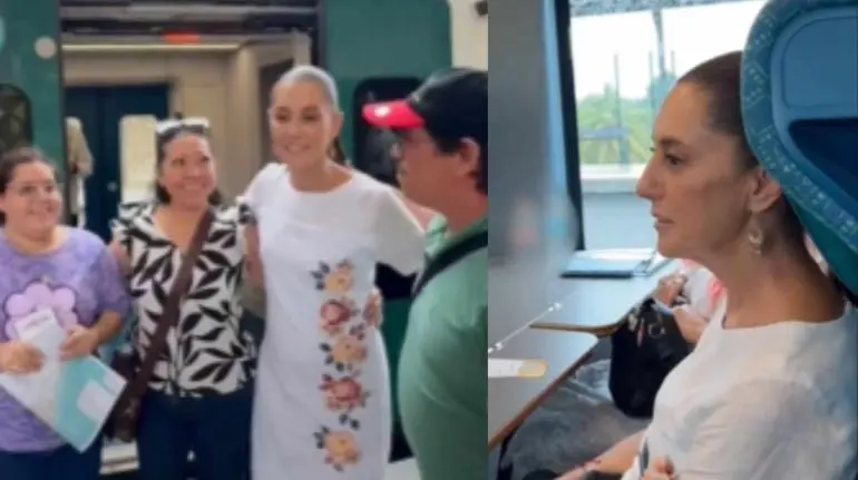 sheinbaum presume viaje en tren maya llegamos en 2 horas y 30 minutos