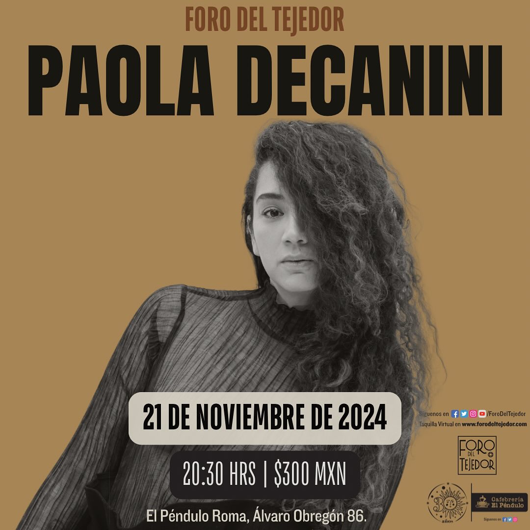 PAOLA DECANINI llega mañana al FORO DEL TEJEDOR con una velada dedicada al amor