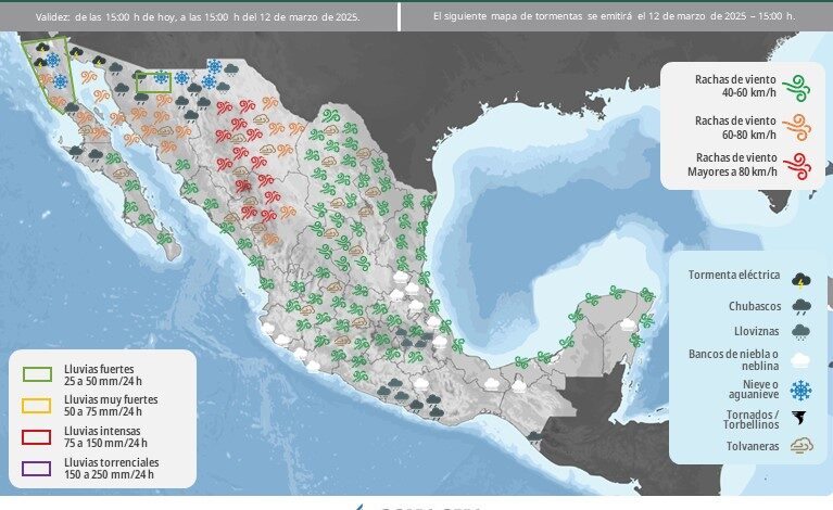 Se pronostican rachas de viento de muy fuertes a intensas en la porción norte de México