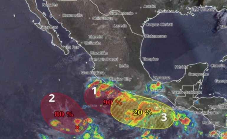 Conagua vigila tres zonas con potencial ciclónico en costas del Pacífico; traerán lluvias a estos estados