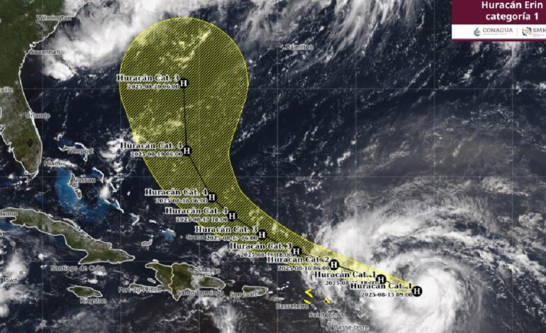 Huracán Erin se intensifica a categoría 1, el primero de la temporada en el Atlántico
