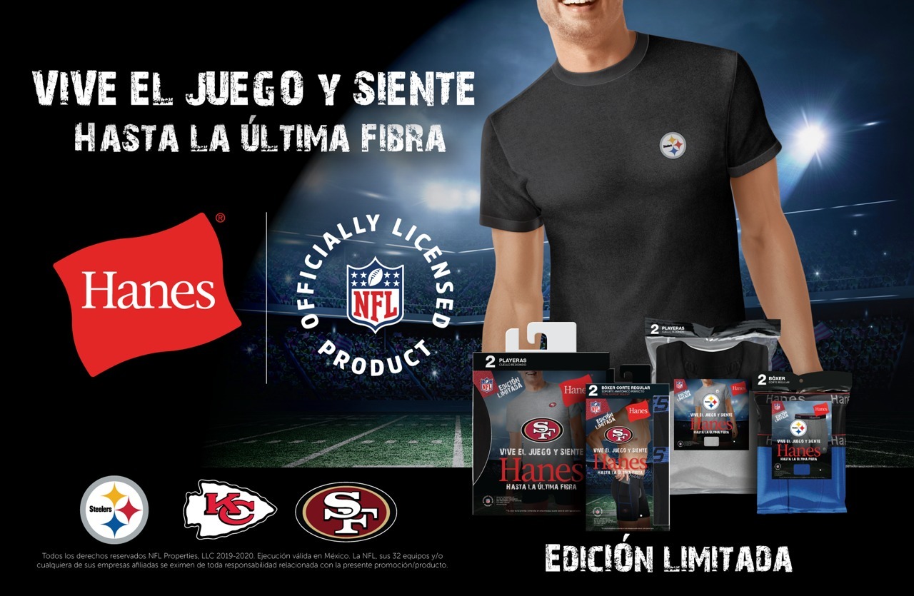 Hanes lanza colección oficial NFL 2025 con 49ers, Steelers y Chiefs