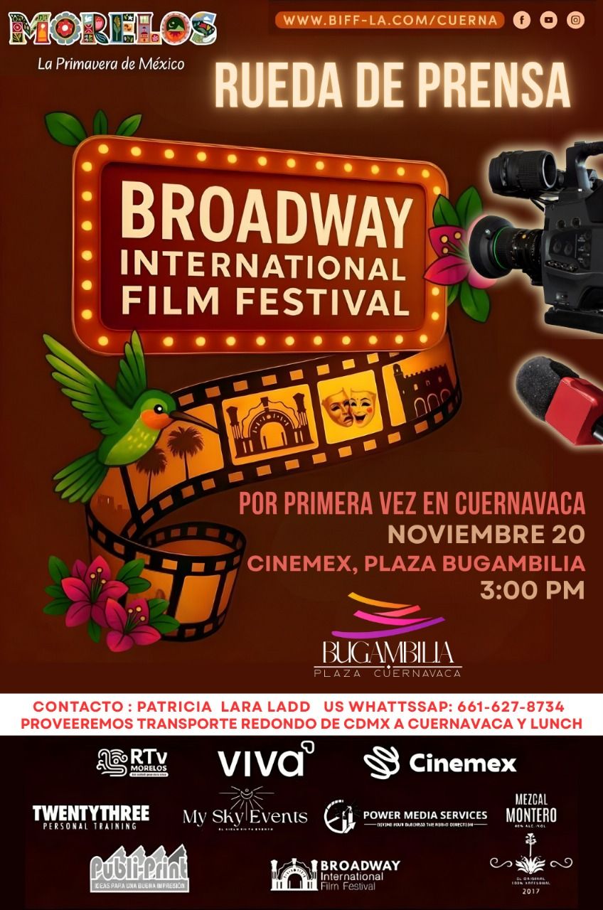 Broadway International Film Festival celebrará su primera edición en Cuernavaca, Morelos, 2025