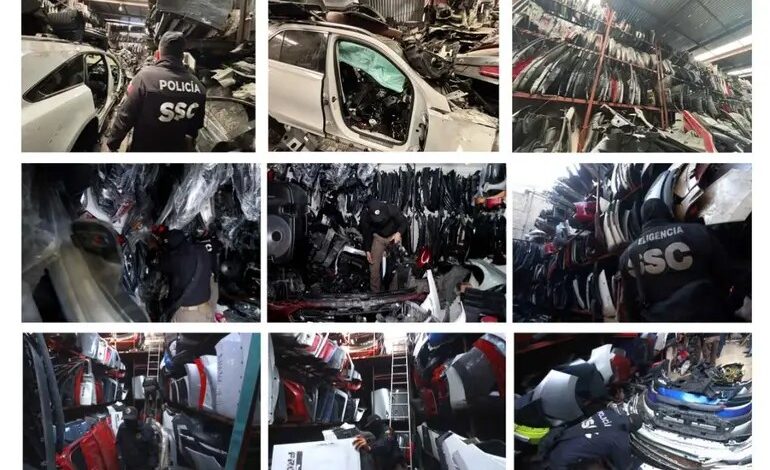 Aseguran casi 2 toneladas de autopartes en 20 cateos en CDMX