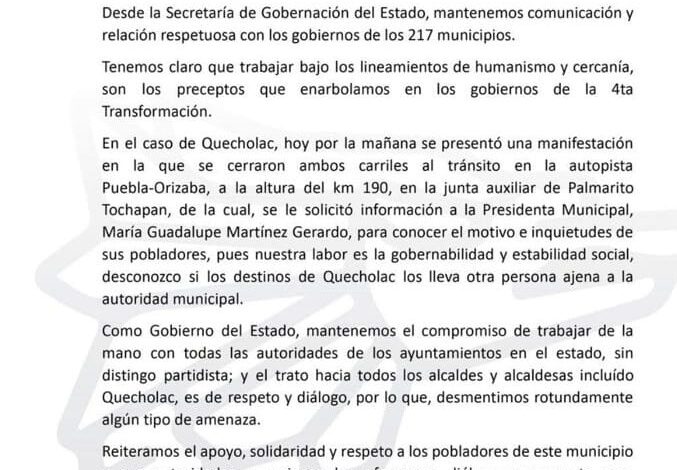 Desmiente Segob Puebla cualquier tipo de amenazas