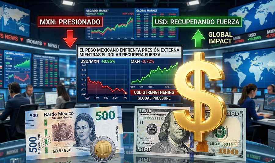 El peso mexicano enfrenta presión externa mientras el dólar recupera fuerza en los mercados