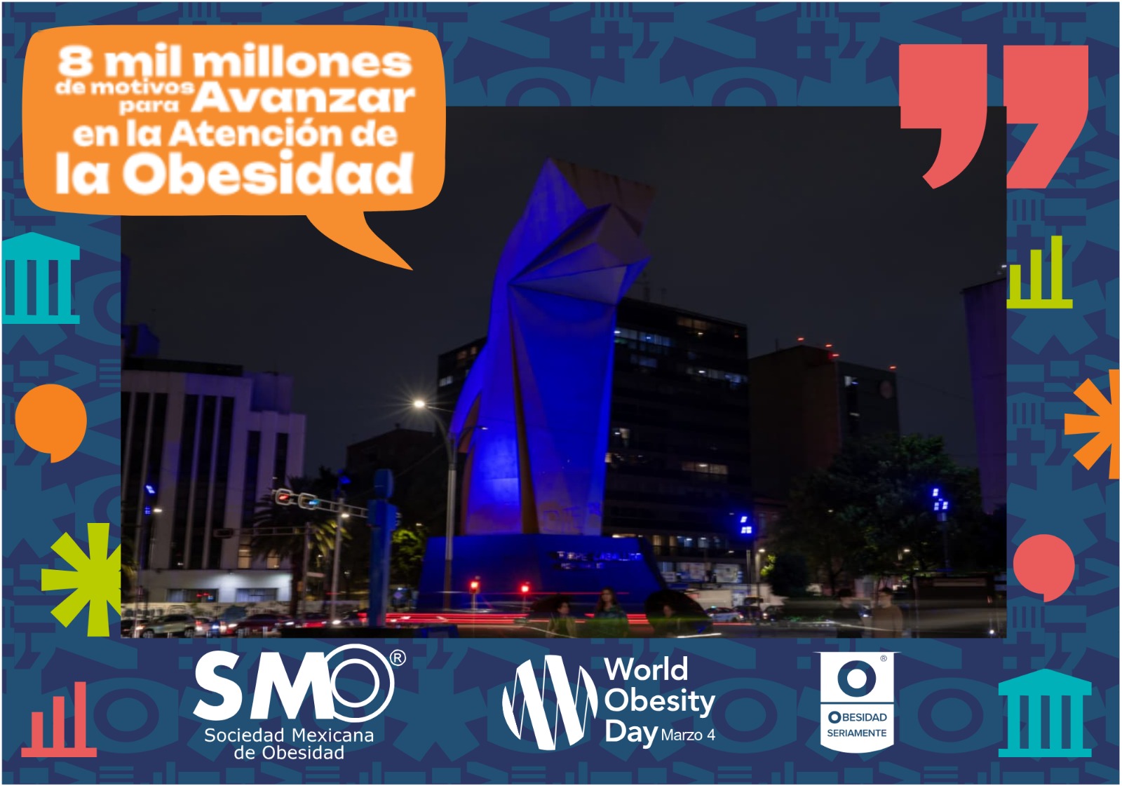 Monumentos de la CDMX se iluminan en azul por el Día Mundial y Nacional contra la Obesidad