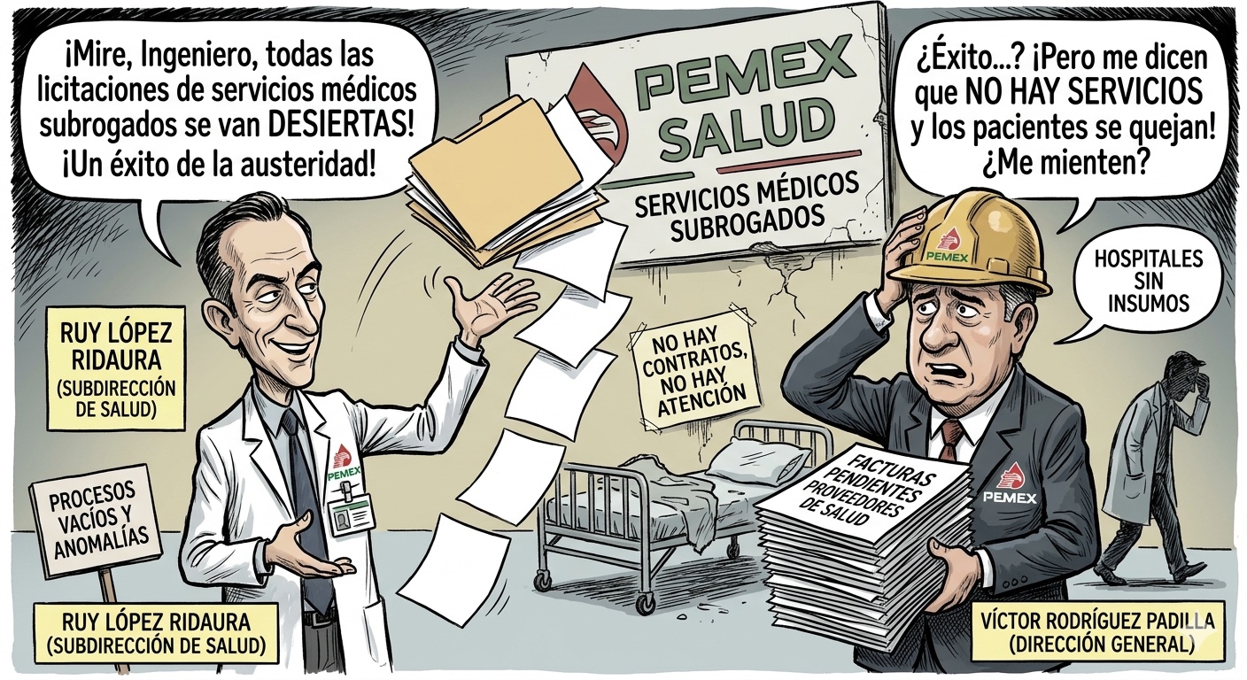 LE MIENTE RUY LÓPEZ RIDAURA A VÍCTOR RODRÍGUEZ PADILLA Y A PEMEX; “DESIERTAS” TODAS LAS LICITACIONES PARA SERVICIOS MÉDICOS SUBROGADOS