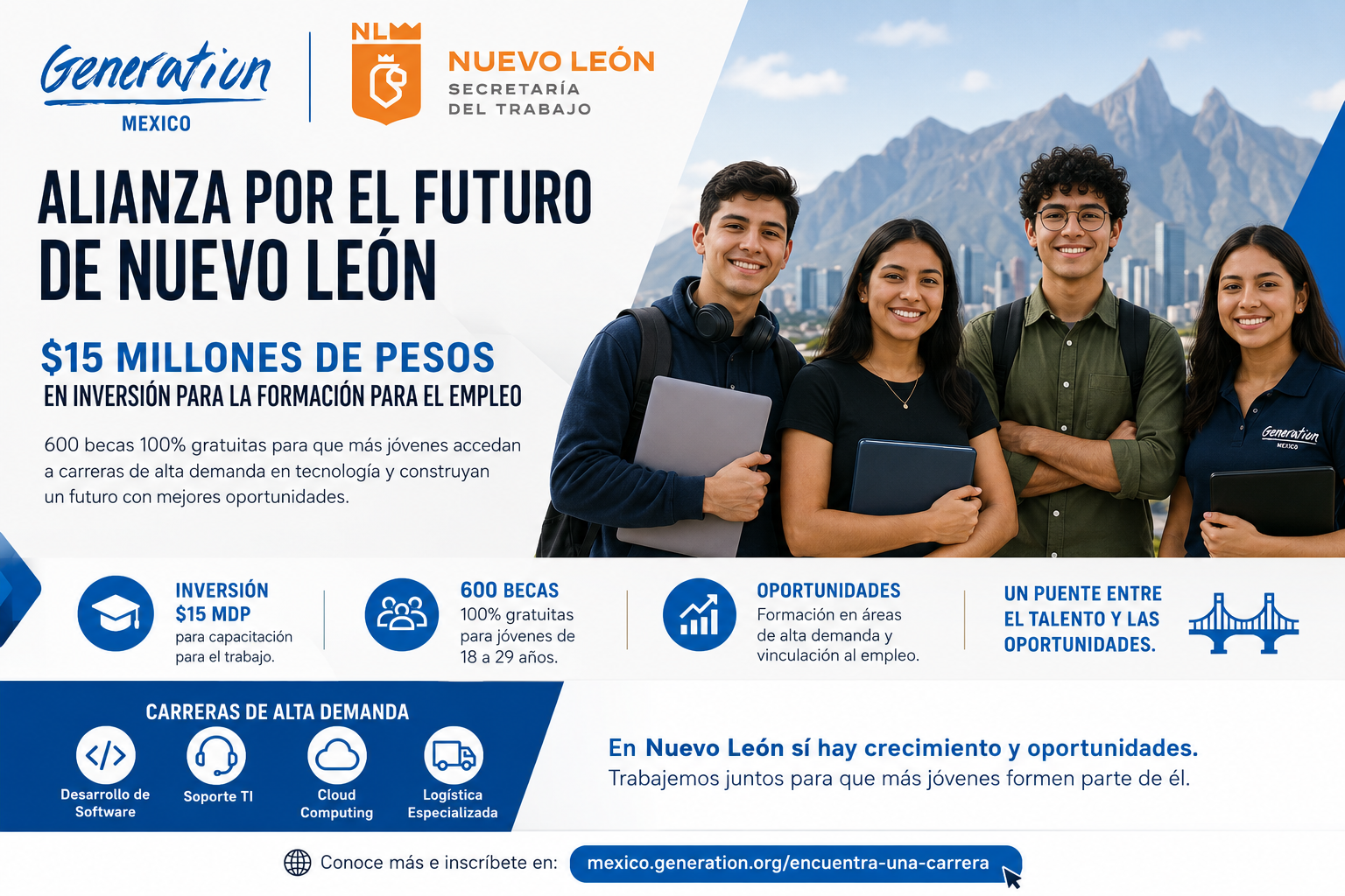 Generation México invertirá $15 millones de pesos en formación tecnológica y acceso al empleo en Nuevo León