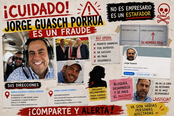 Crecen denuncias en redes contra Jorge Guasch Porrúa; afectados aseguran que desapareció junto a presunta prestanombres