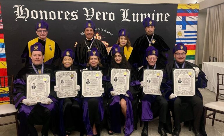 Seis agentes aduanales reciben Doctorado Honoris Causa; Claustro Doctoral Honores Vero Lumine Internacional y AAADAM firman alianza