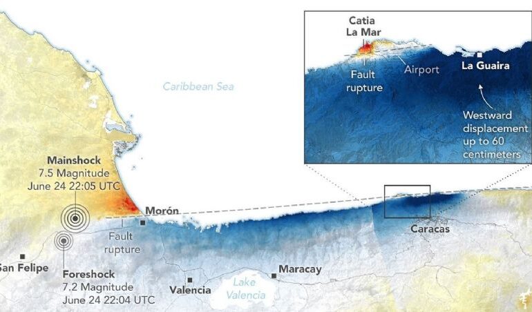 Los terremotos en Venezuela desplazaron la tierra hasta 60 centímetros en Caracas, revela la NASA