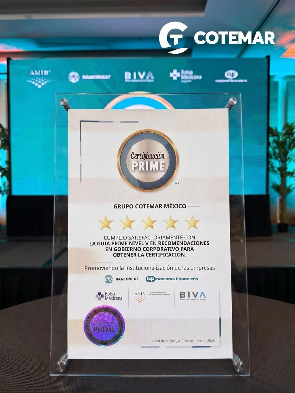 Grupo Cotemar alcanza la Certificación PRIME Nivel V Estrellas, reconocimiento a su gobierno corporativo