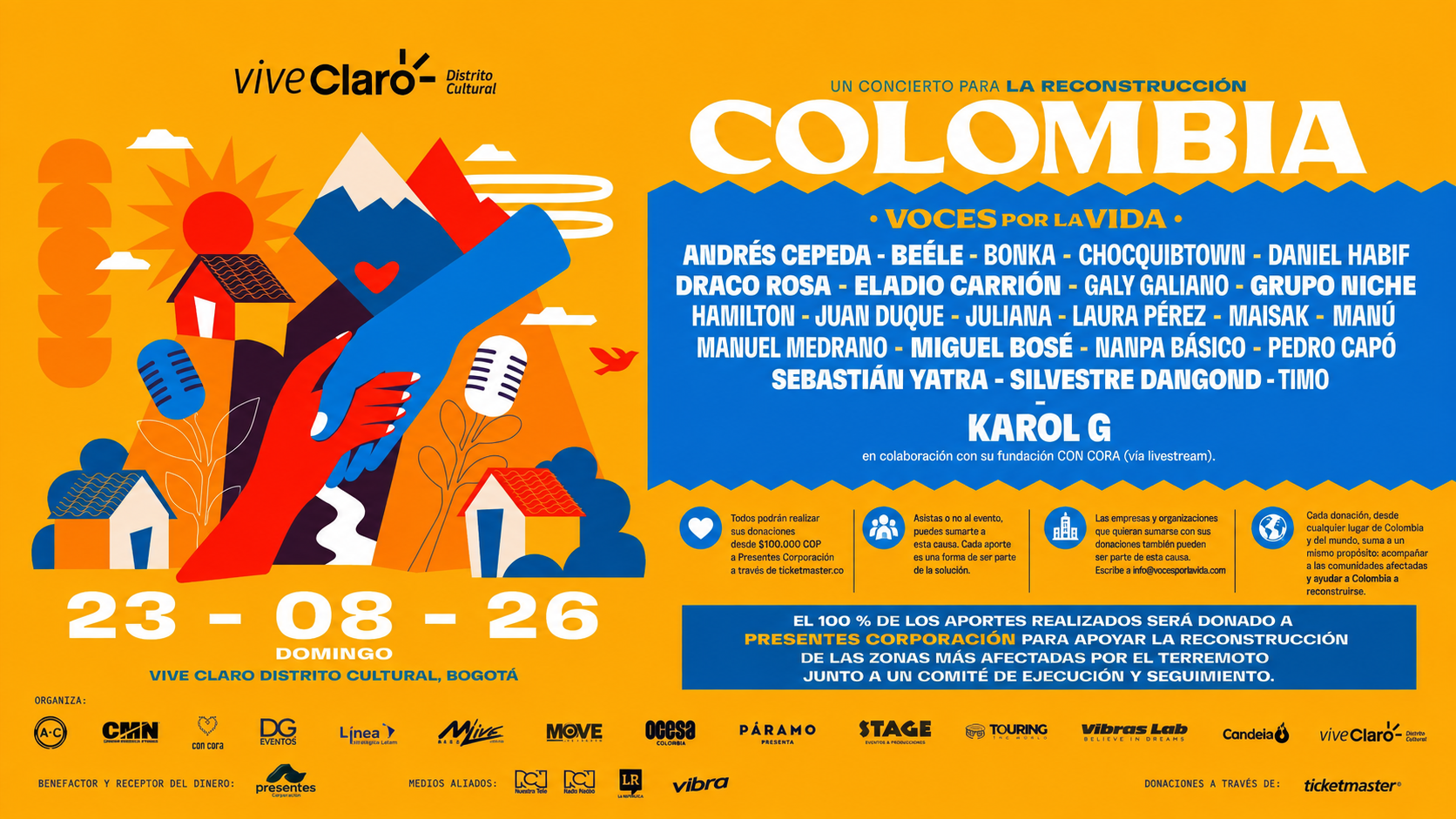 Colombia: Voces por la Vida reúne a la industria musical para apoyar a comunidades afectadas por el terremoto