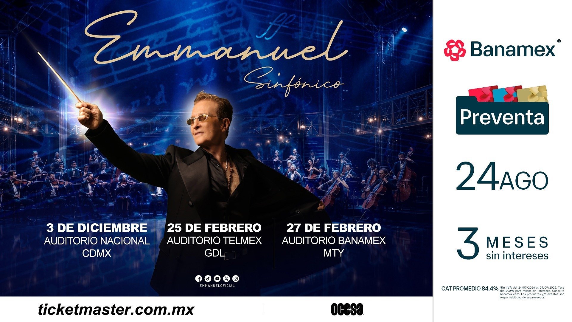 Emmanuel lleva sus grandes éxitos al formato sinfónico con tres conciertos en México