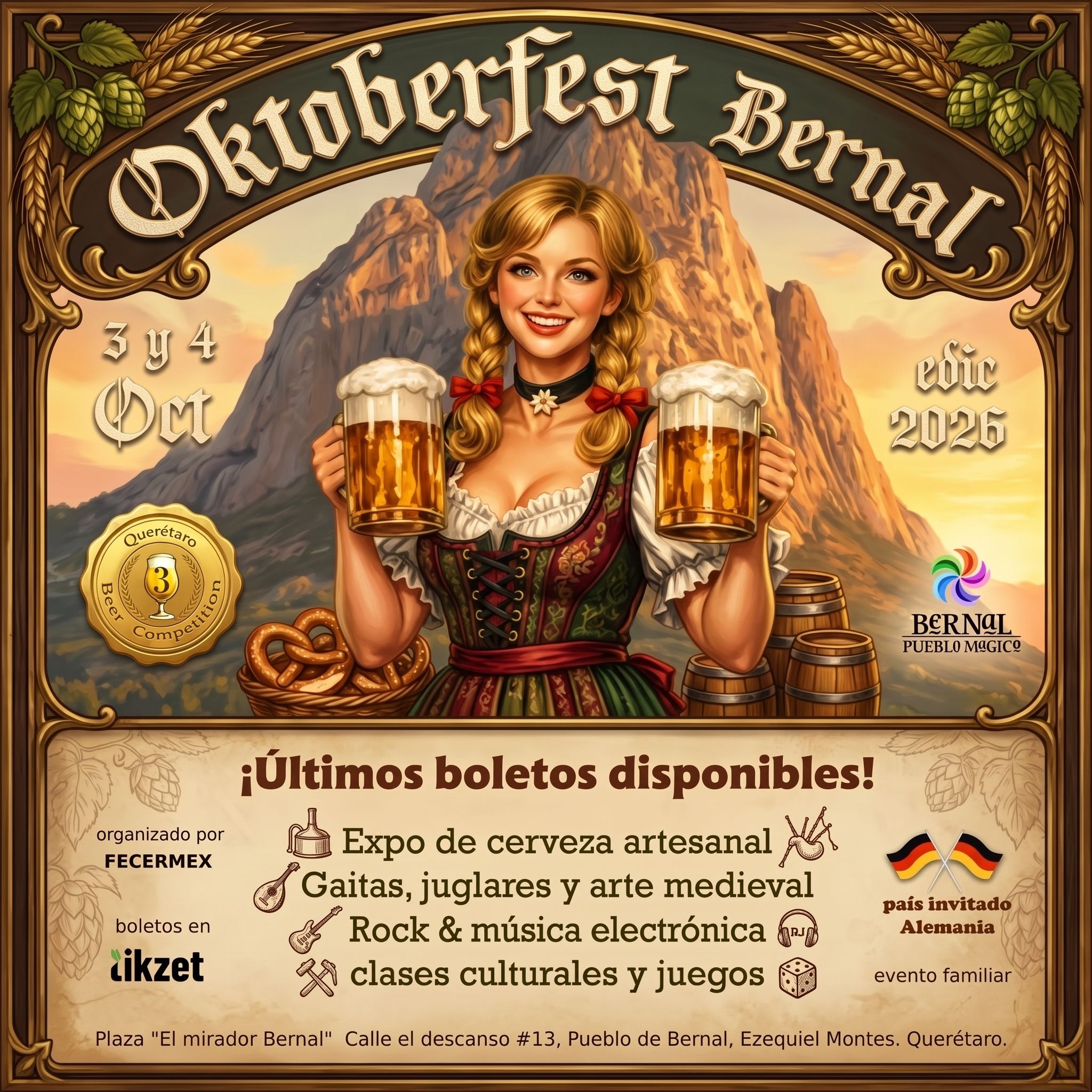 Llega este 3 y 4 de octubre el festival medieval de cerveza artesanal al pueblo de Peña de Bernal Querétaro