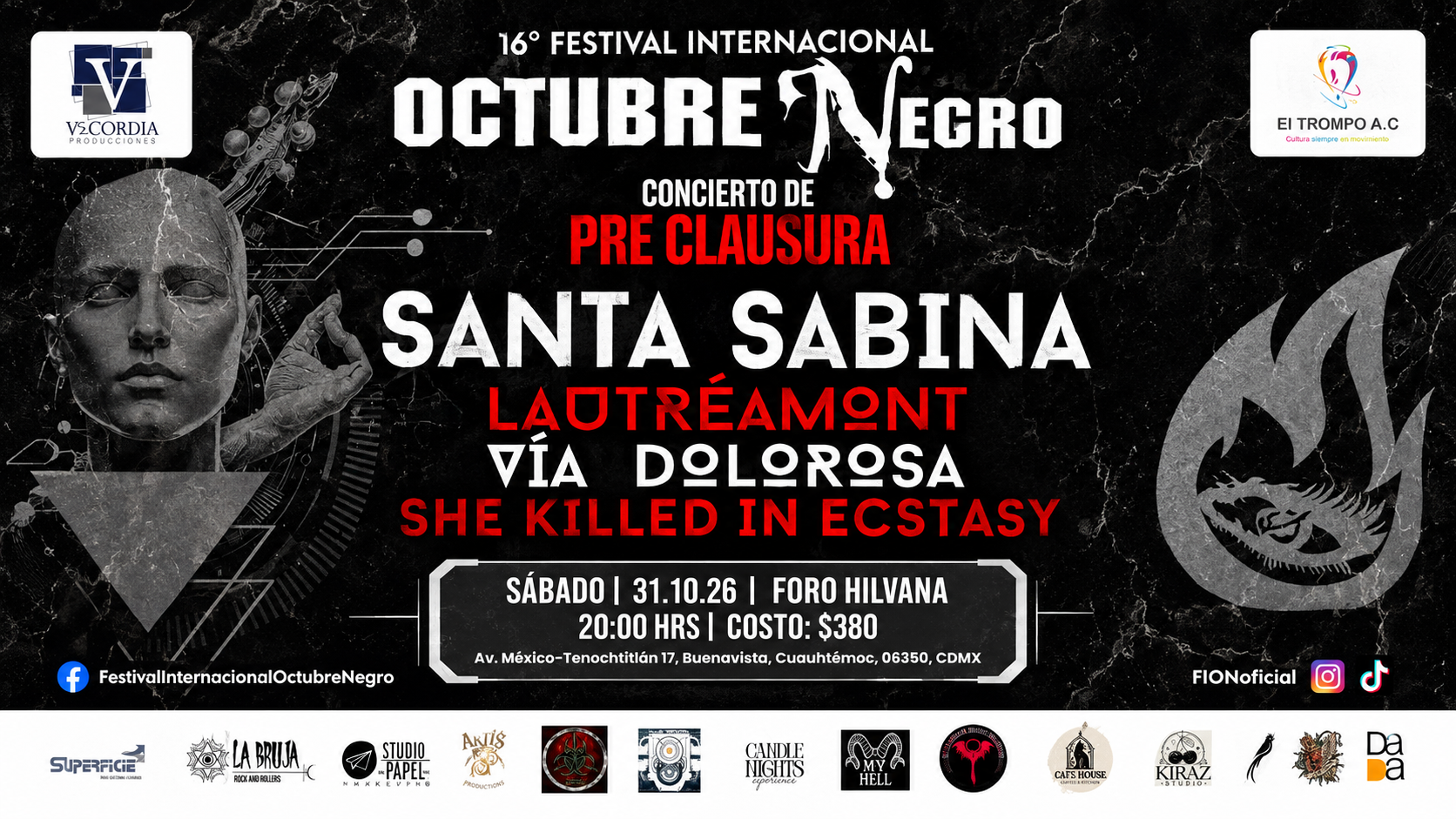 Este fin de semana SANTA SABINA encabezará la preclausura del Festival Internacional Octubre Negro 2026 en el Foro Hilvana